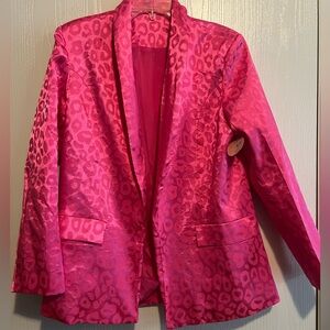 Pink cheetah print suit jacket.